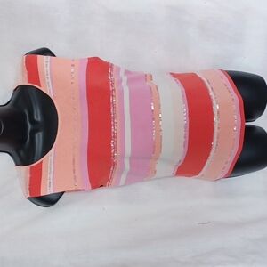 Vintage Casual Corner Orange & Pink Stripe Sequin Sleeveless Silk Sweater Shirt
